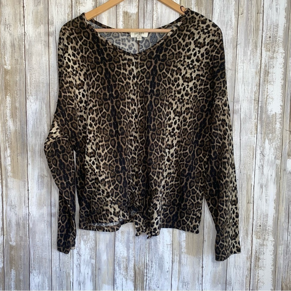 Umgee Violet Skye Leopard Tie Front Sweater Blouse - Picture 2 of 6